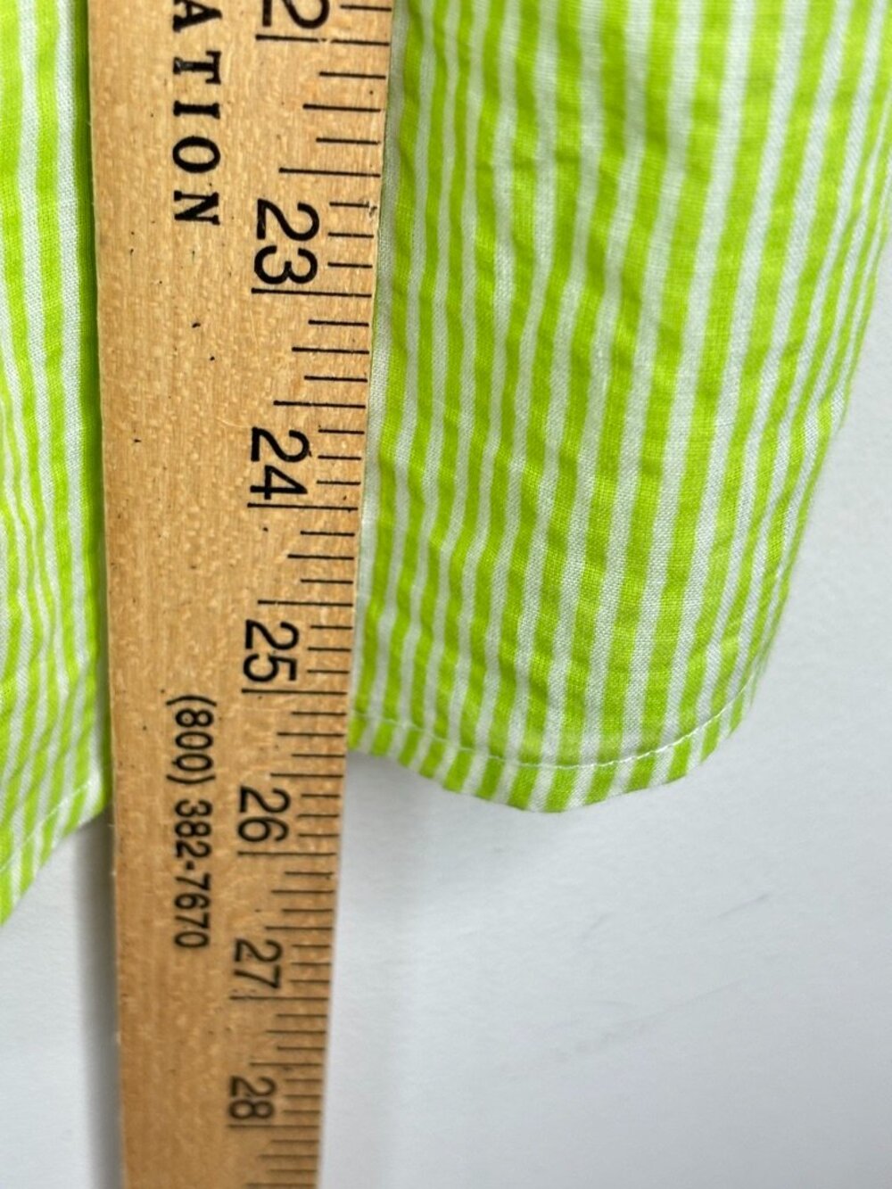 Gretchen Scott Cotton Priss Blouse L Lime Green White Striped Ruffle Bell Sleeve - Picture 8 of 10